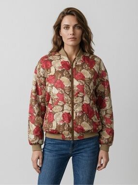 Vintage Petite Sophisticate 100% Silk Floral Bomber Jacket - Size Petite S